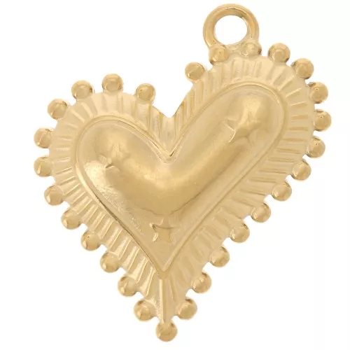 Pendente a cuore curvo 22x20 mm con piccole sfere - Acciaio inossidabile 304L Dorato