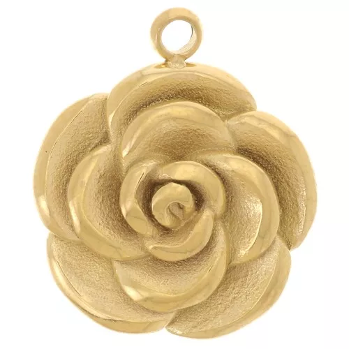 Ciondolo fiore rosa 15 mm - Acciaio inossidabile 304L Dorato x1