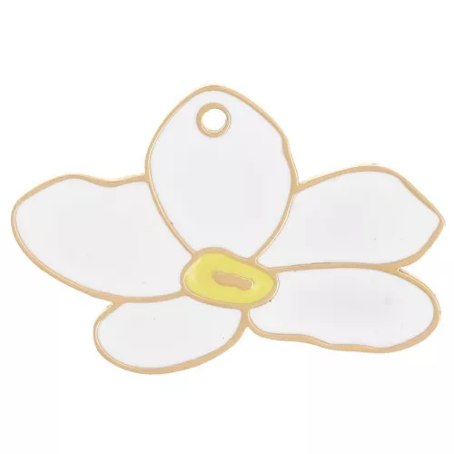 Ciondolo fiore di viola del pensiero 13x20 mm in resina epossidica - Acciaio inossidabile 304L Dorato - Bianco x1
