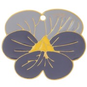 Ciondolo fiore di viola del pensiero 17x20 mm in resina epossidica - acciaio inossidabile 304L Dorato - Viola x1