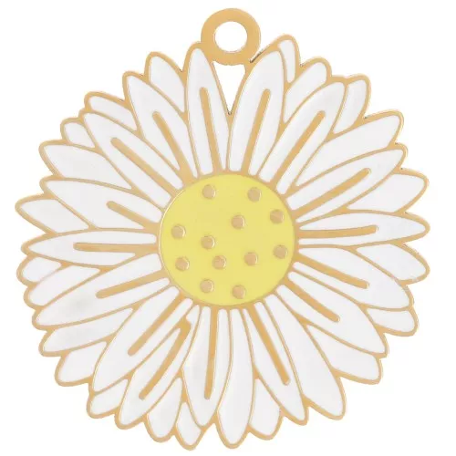 Pendente a forma di fiore di margherita 20,5 mm in resina epossidica - Acciaio inossidabile 304L Dorato - Bianco x1