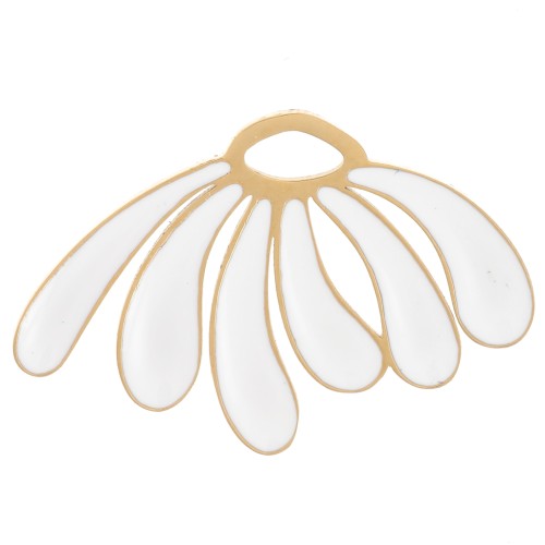 Pendente a forma di margherita 13x20 mm in resina epossidica - Acciaio inossidabile 304L Dorato - Bianco x1