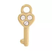 Charm chiave a forma di cuore 15x6mm con ossido di zirconio Acciaio inossidabile 304L Dorato x1