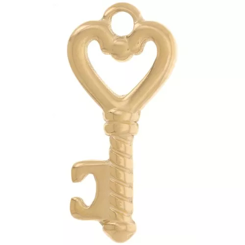 Pendente chiave a forma di cuore 28,5x13 mm - Acciaio inossidabile 304L Dorato x1