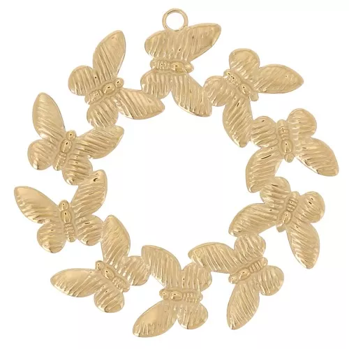 Pendenti a corona di farfalla 34 mm - Acciaio inossidabile 304L Dorato x2