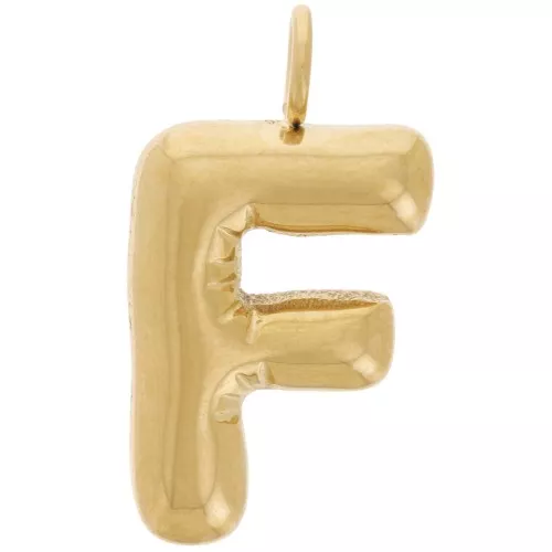 Pendente lettera alfabeto a sfera 23x12 mm - F - Acciaio inossidabile 304L Dorato x1
