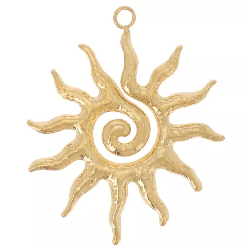 Pendente a forma di sole martellato 41x34 mm - Acciaio inossidabile 304L Dorato x1