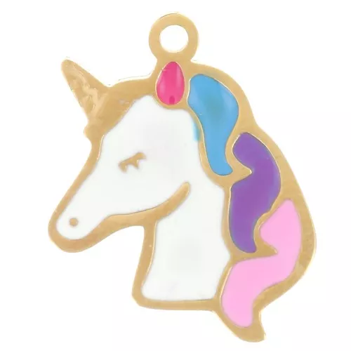 Ciondolo unicorno 15,5x12 mm in resina epossidica - Acciaio inossidabile 304L Dorato - Multicolore x1