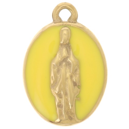 Ciondolo ovale 15x10mm - Motivo religioso - Acciaio inox304L Dorato - Giallo x1