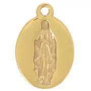 Ciondolo ovale 15x10 mm - Motivo religioso - Acciaio inossidabile 304L Dorato - Fucsia