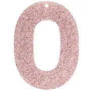 Ciondolo ovale incavato in acrilico 47x34 mm - Glitter rosa antico x1