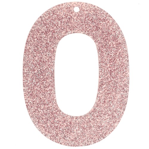 Ciondolo ovale incavato in acrilico 47x34 mm - Glitter rosa antico x1