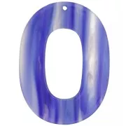 Ciondolo ovale cavo in acetato 47x34 mm - A righe - Blu scuro - Bianco perlato x1