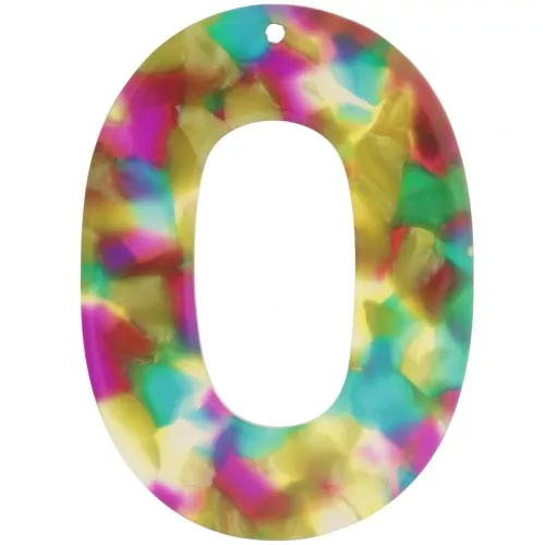 Ciondolo ovale cavo in acetato 47x34 mm - Tartaruga - Turchese - Fucsia