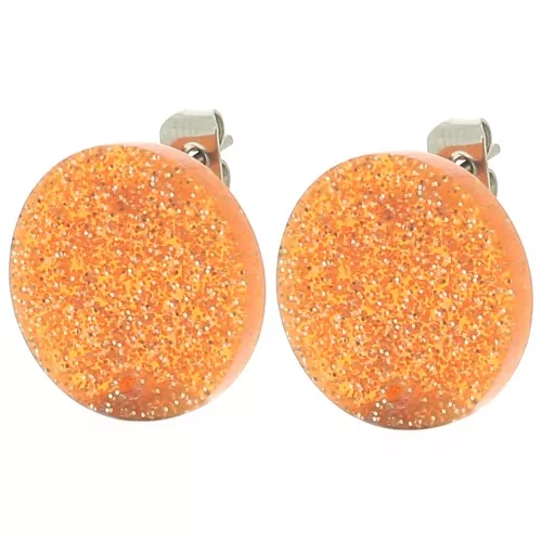 Orecchini tondi in acrilico da 15 mm - Brillantini arancioni x2