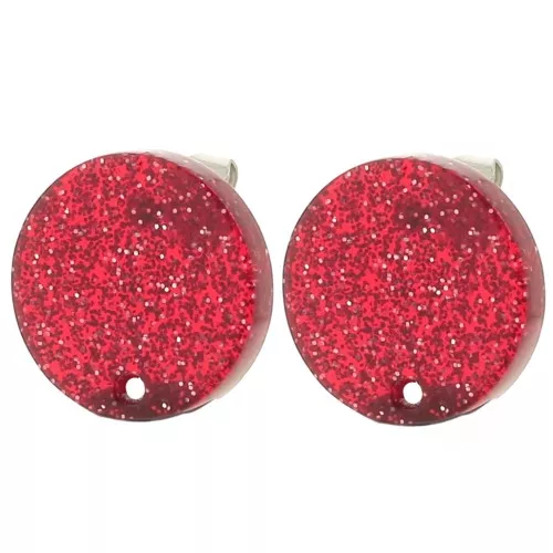 Orecchini tondi in acrilico da 15 mm - Brillantini rossi x2