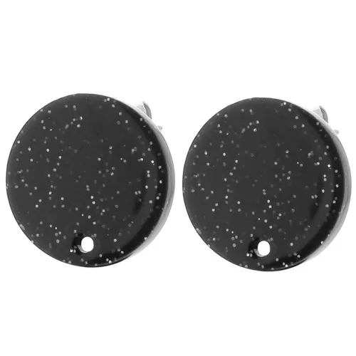 Orecchini tondi in acrilico da 15 mm - Brillantini neri x2
