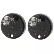 Orecchini tondi in acrilico da 15 mm - Brillantini neri x2