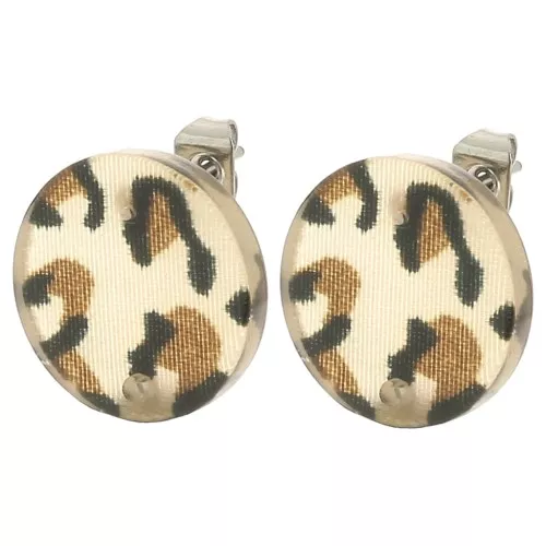 Orecchini tondi in acrilico da 15 mm - Marrone ghepardo - Nero x2