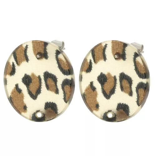 Orecchini tondi in acrilico da 20 mm - Marrone ghepardo - Nero x2