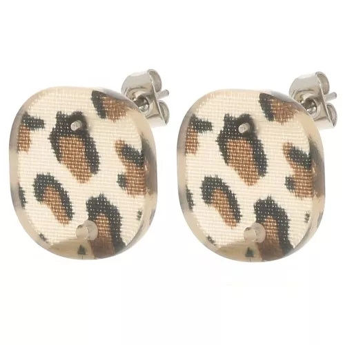 Orecchini perno quadrati arrotondati in acrilico 15 mm -Marrone ghepardo - Nero x2