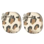 Orecchini perno quadrati arrotondati in acrilico 15 mm -Marrone ghepardo - Nero x2