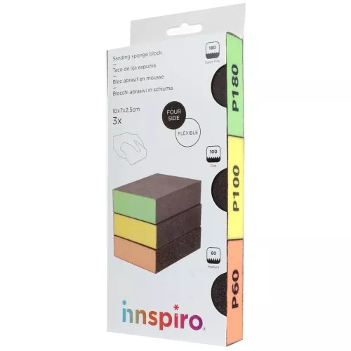 Set di 3 blocchi abrasivi in schiuma flessibile 10x7x2,5cm - P60 - P100 - P180