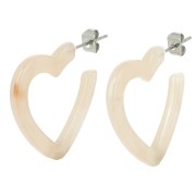 Orecchini a cerchio a cuore in acetato 26 mm - Beige marmorizzato - ecru x2