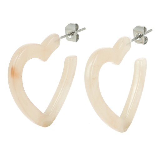 Orecchini a cerchio a cuore in acetato 26 mm - Beige marmorizzato - ecru x2