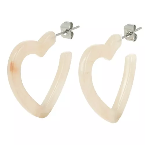 Orecchini a cerchio a cuore in acetato 26 mm - Beige marmorizzato - ecru x2