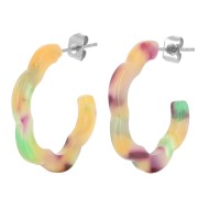 Orecchini a cerchio a fiore in acetato 25x24 mm - Tartaruga - Verde - Arancione x 2