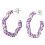 Orecchini a cerchio con fiore in acetato 25x24 mm - Viola screziato - Crema x 2|raw }}