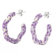 Crema - Orecchini a cerchio con fiore in acetato 25x24 mm - Viola screziato - Crema x 2 Orecchini a cerchio con fiore in acetato 25x24 mm - Viola screziato - Crema x 2