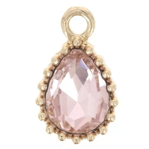 Pendente in vetro sfaccettato 13x8 mm - Dorato - Rosa chiaro x1