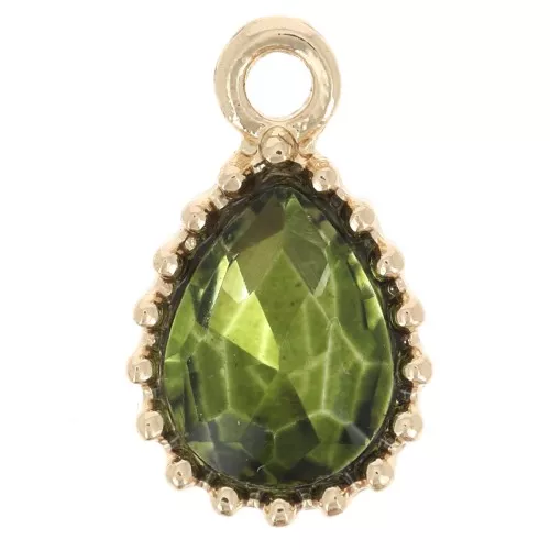 Pendente in vetro sfaccettato 13x8 mm - Dorato - Verde x1