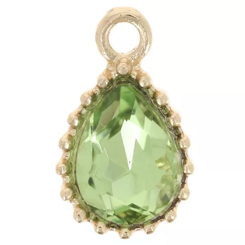 Pendente a goccia in vetro sfaccettato 13x8 mm - Dorato - Verde chiaro x1