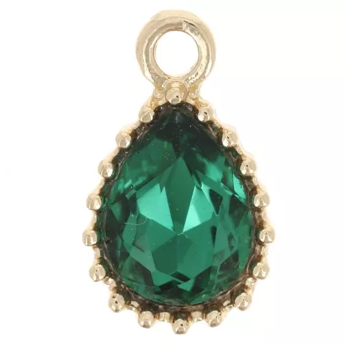 Pendente di vetro sfaccettato 13x8 mm - Dorato - Verde smeraldo x1