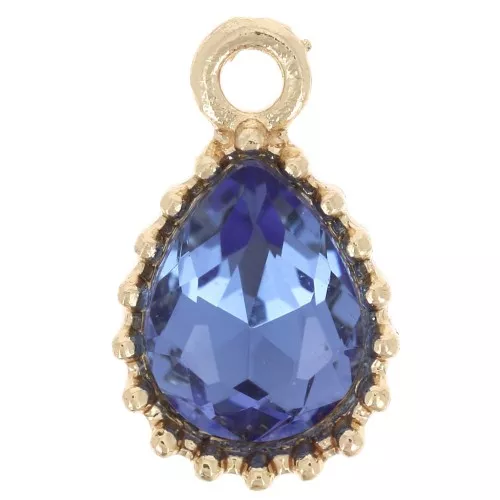 Pendente in vetro sfaccettato 13x8 mm - Dorato - Azzurro x1
