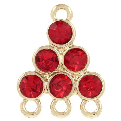 Pendente a candelabro 18x13,5 mm con cabochon in vetro - Rosso - Dorato x1
