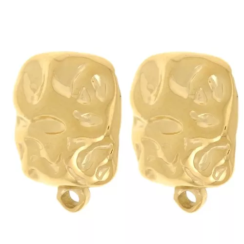 Orecchini quadrati martellati 14x12 mm ad anello chiuso - Acciaio inossidabile 304L Dorato x2