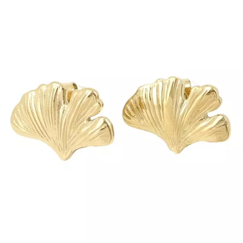 Orecchini a perno Ginkgo 11x17 mm con anello aperto - Acciaio inossidabile 316L Dorato x2