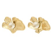 Orecchini a perno Ginkgo 11x17 mm con anello aperto - Acciaio inossidabile 316L Dorato x2