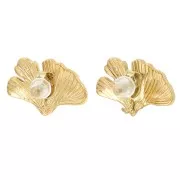 Orecchini a perno Ginkgo 11x17 mm con anello aperto - Acciaio inossidabile 316L Dorato x2