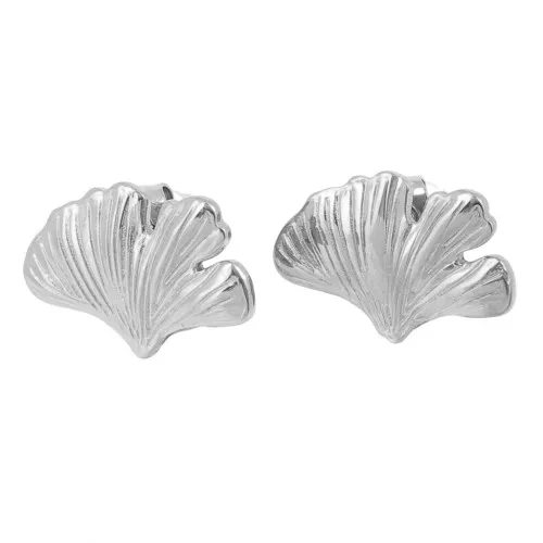 Orecchini perno Ginkgo 11x17 mm con anello aperto - acciaio inossidabile 316L x2