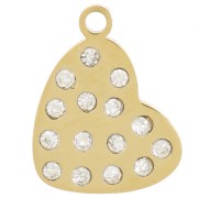 Ciondolo a cuore 12x9 mm con strass - Acciaio inossidabile 316L dorato x1