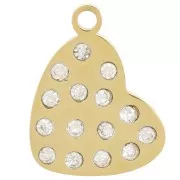 Ciondolo a cuore 12x9 mm con strass - Acciaio inossidabile 316L dorato x1