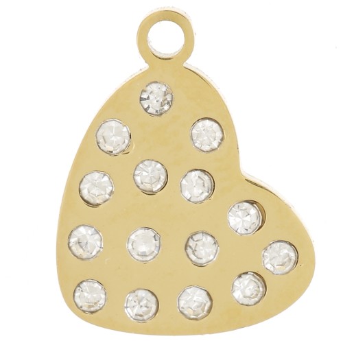 Ciondolo a cuore 12x9 mm con strass - Acciaio inossidabile 316L dorato x1