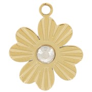 Ciondolo a forma di trifoglio striato 12x9,5 mm con strass - Acciaio inossidabile 304 Dorato x1