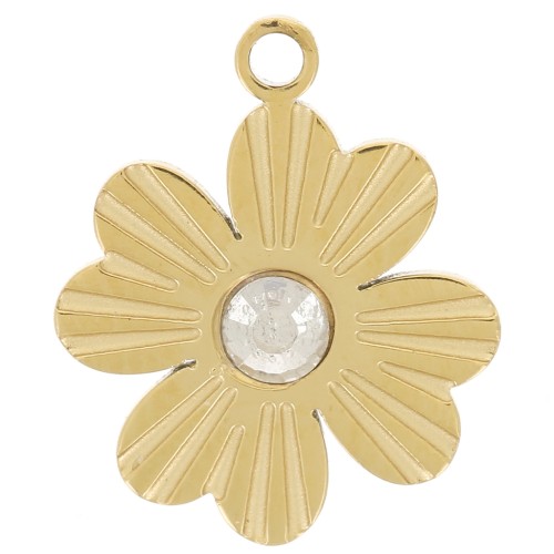 Ciondolo a forma di trifoglio 12x9 mm con strass - Acciaio inossidabile 316L dorato x1