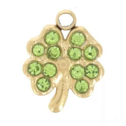 Ciondolo mini trifoglio 9x7 mm con strass - Acciaio inossidabile 304 Dorato - Verde x1